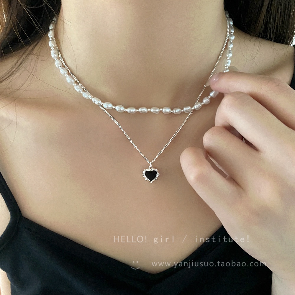 Cinta Hitam Dilipat Kalung Mutiara Wanita Ringan Mewah, Rantai Klavikula Desain Minoritas