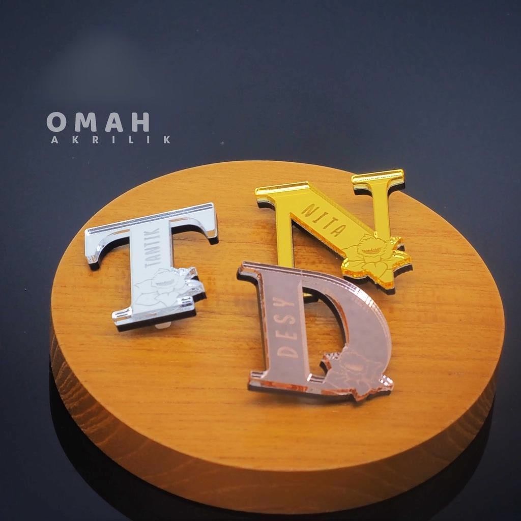 Bros Inisial /Bros Inisial dengan Bunga/Bros Nama/Bros Custom ukir nama