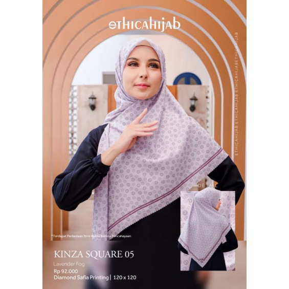 Ethica Hijab Kerudung Kinza Square 05 (Lavender Fog, Phatom Green, Silver Peony, Slight Grey, Coconut Milk)