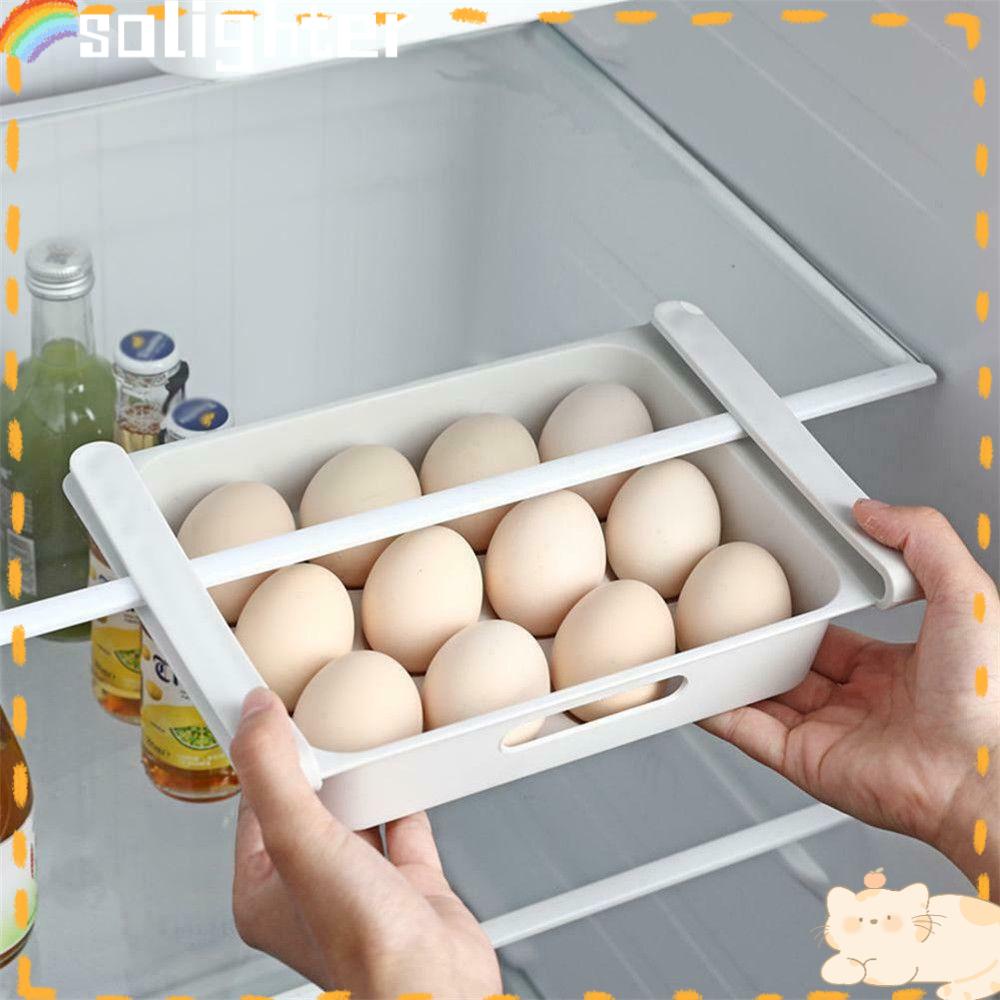 Solighter Kulkas Kotak Penyimpanan Telur Tahan Lama Rak Laci Kulkas Food Organizer Storage Tray