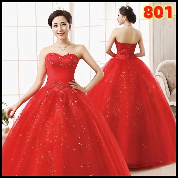 Jhf17042 Gaun Pengantin Wedding Dress Merah Mewah Import