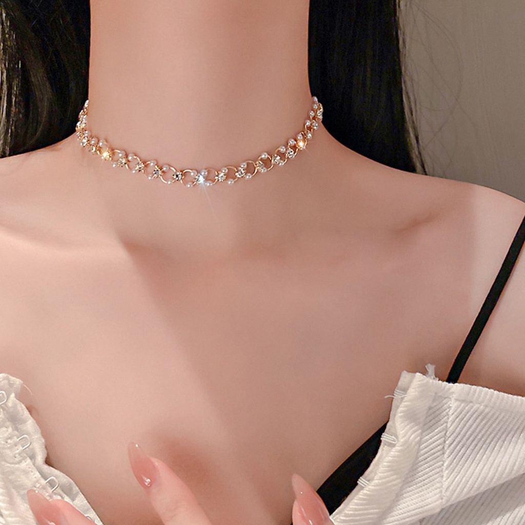 Kalung Titanium Wanita Korea Mutiara Sweet Pearl Choker Aksesoris Perhiasan Import KLG59