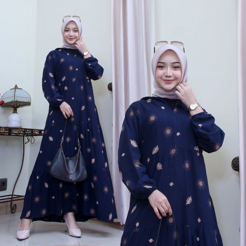 Gamis Rayon  Motif Daun / Gamis Remaja / Gamis Rayon Susun Rempel Wanita / Gamis Rayon Wanita / Gamis Wanita