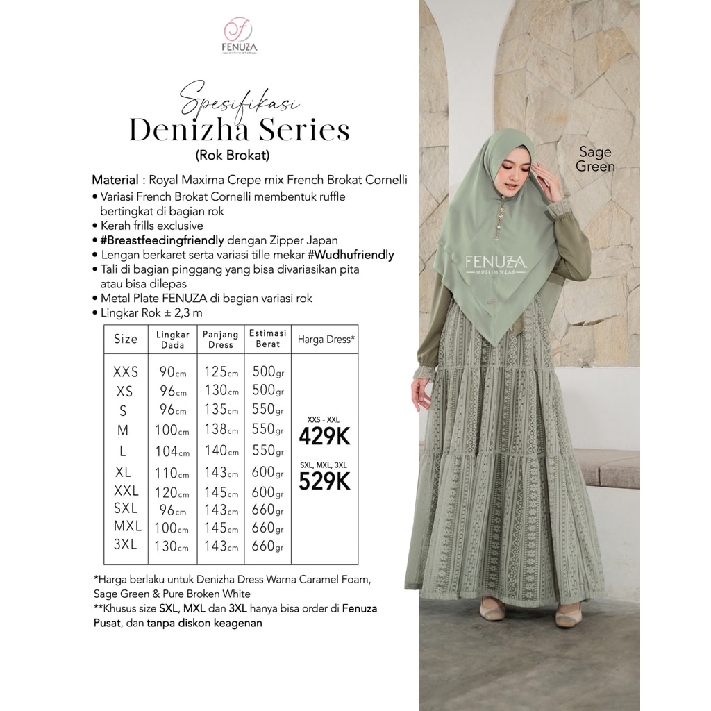 DENIZHA SERIES ROK BROKAT BY FENUZA GAMIS SYARI MURAH CANTIK BAJU BUSANA MUSLIMAH BUSUI JUMBO UMROH 