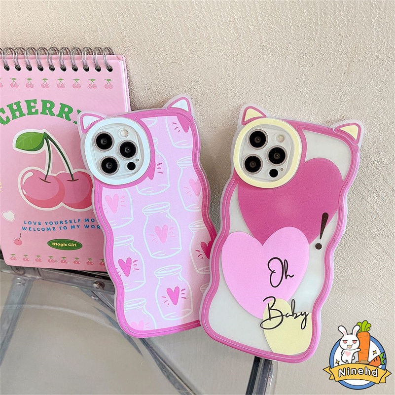 IPHONE Casing Kompatibel Untuk Iphone14 13 12 11 Pro Max X Xr Xs Max8 7 6 6s Plus SE Transparan Pink Pola Cinta Casing Ponsel Shockproof Silicone Soft Case Full Screen Cover Pelindung