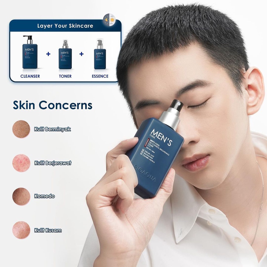 READY BIOAQUA Skincare Pria Pemutih Wajah Men's Skincare Oil Control &amp; Memudarkan Bekas Jerawat Perawatan Wajah Pria With Toner Wajah