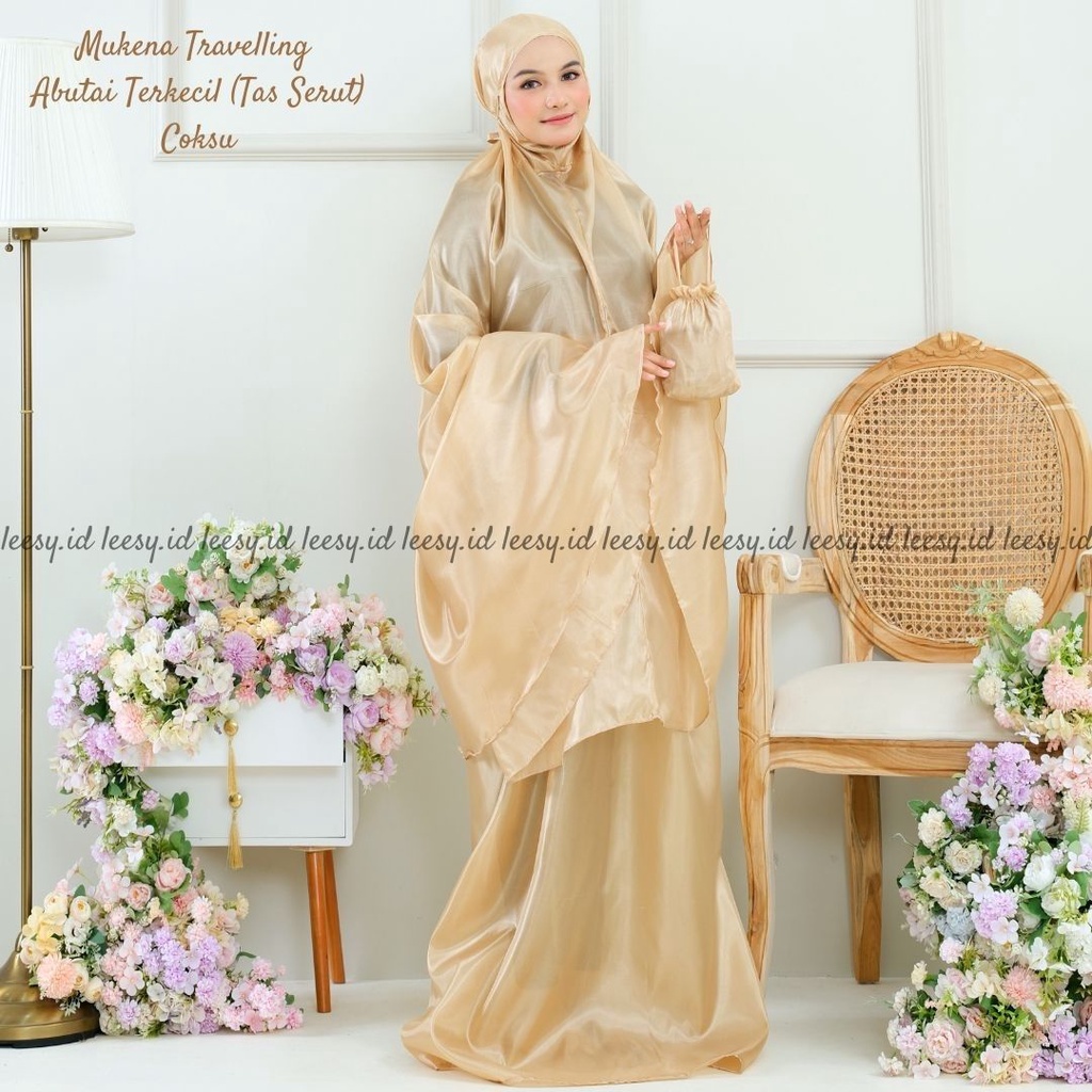 Mukena Travelling Abutai Terkecil (Tas Serut) mukena cantik,mukena elegan,mukena adem,mukena kekinia