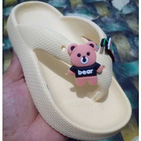 GOLFER/ Sandal  karet  jepit tebal model ke kinian untuk perempuan kecil dan tanggung motif beruang