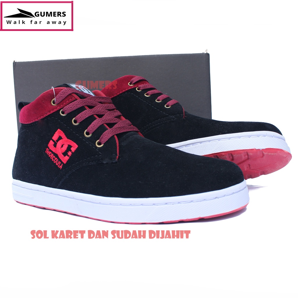 SEPATU DC SHOES BLCK RED PRIA / SOL SUDAH DIJAHIT / SEPATU SEKOLAH / SEPATU KERJA / SEPATU SANTAI / SNEAKERS PRIA, SEPATU HITAM, SEPATU FULL BLACK