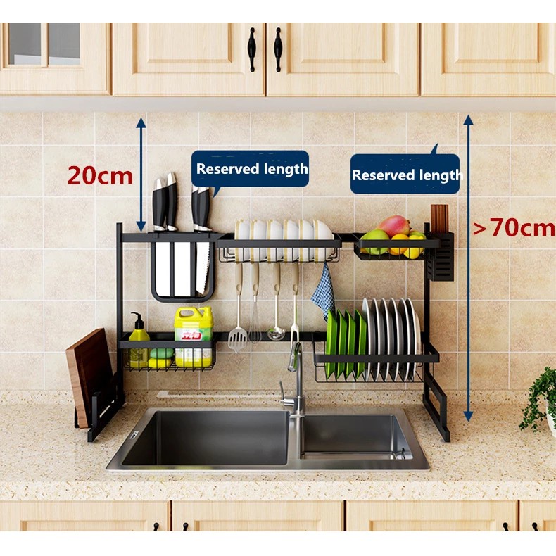 (Serba Serbi)Rak Wastafel Dapur Rak Cuci Piring Stainless 65cm/Rak Piring 2 Susun Peralatan Dapur Rak Stainless