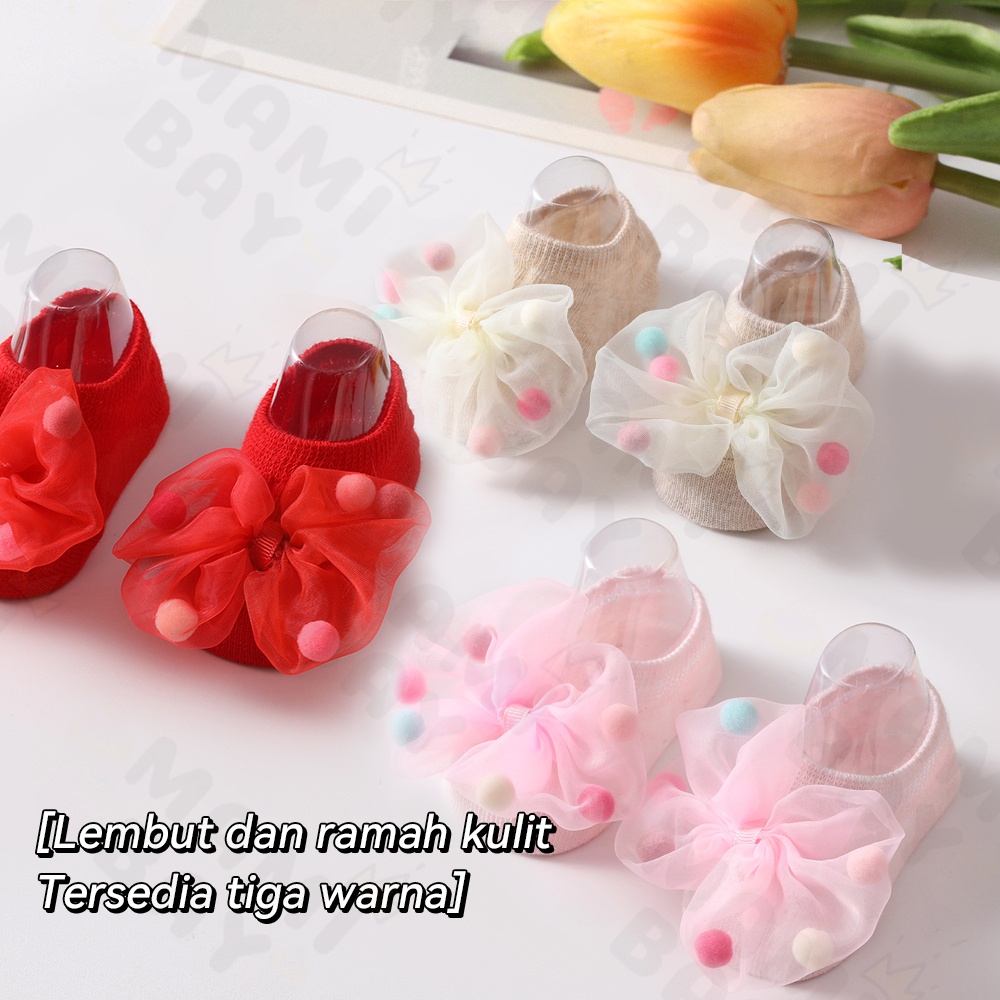 OKEYI kaos kaki bayi perempuan 0-3 tahun/kaus kaki bayi anti slip motif ribbon/twilly lucu