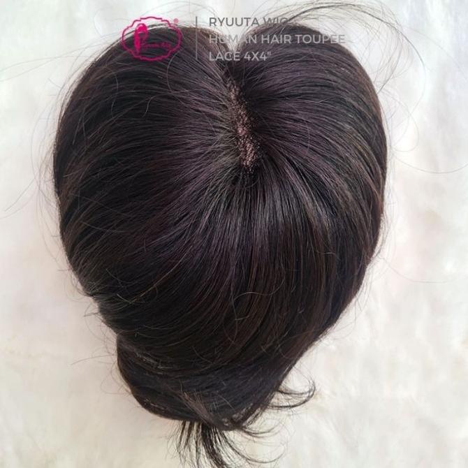 Toupee Topper Human Hair Pria Wanita Bisa Pindah Belahan