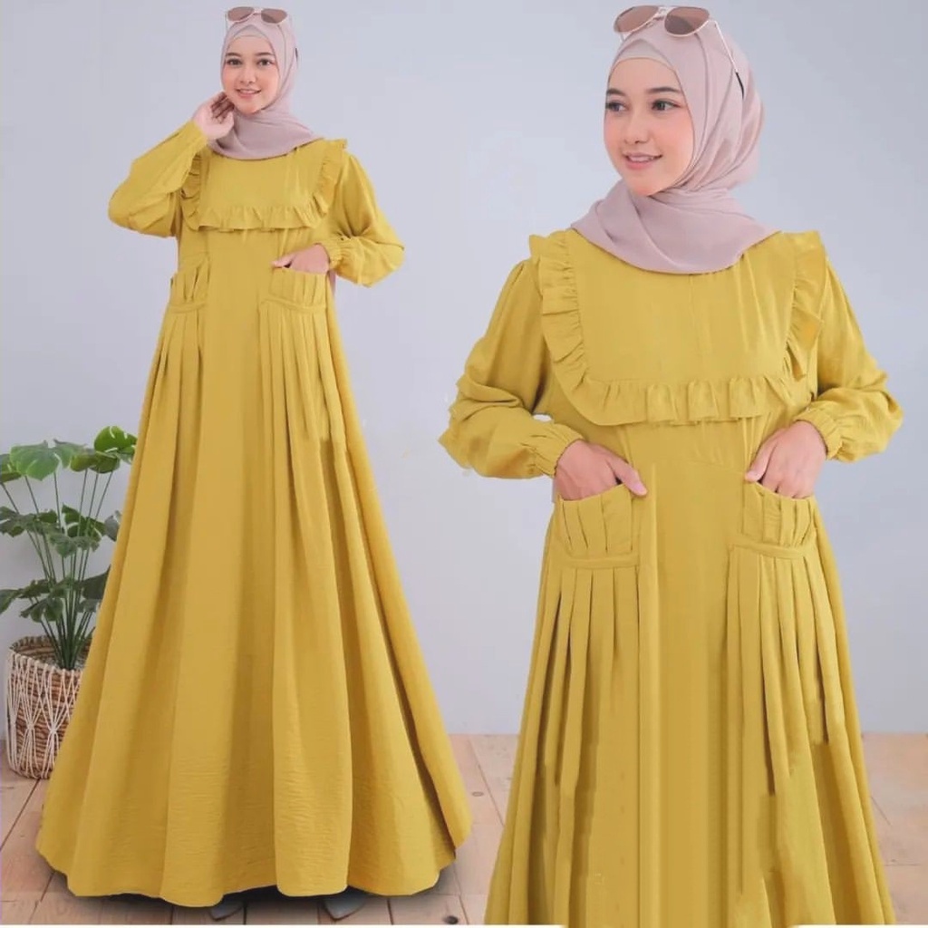 HQ Dress Premium Kondangan Lebaran Lime Lemon Kuning Bordir Renda Mewah Kekinian Terbaru 2023