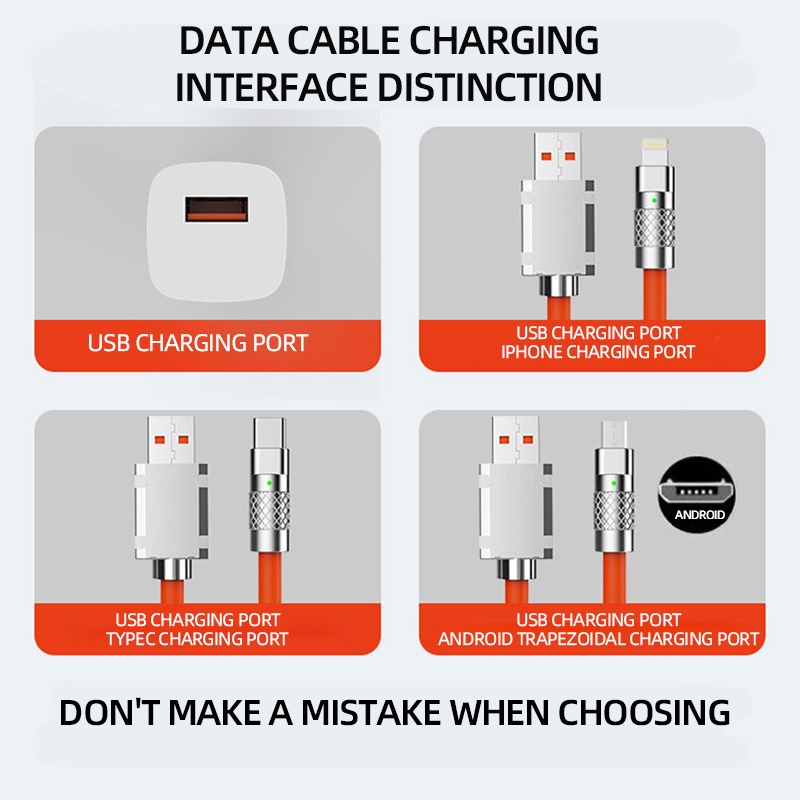 Kabel Data Silikon / Pengisi Daya USB Type-c 120w 6a Pengisian Cepat Bahan Paduan Seng Dengan Lampu Indikator Untuk Andr