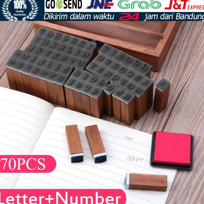 

PROMO isi 70Pcs Stempel Cap Kayu Karet Bentuk Angka / Huruf Alfabet