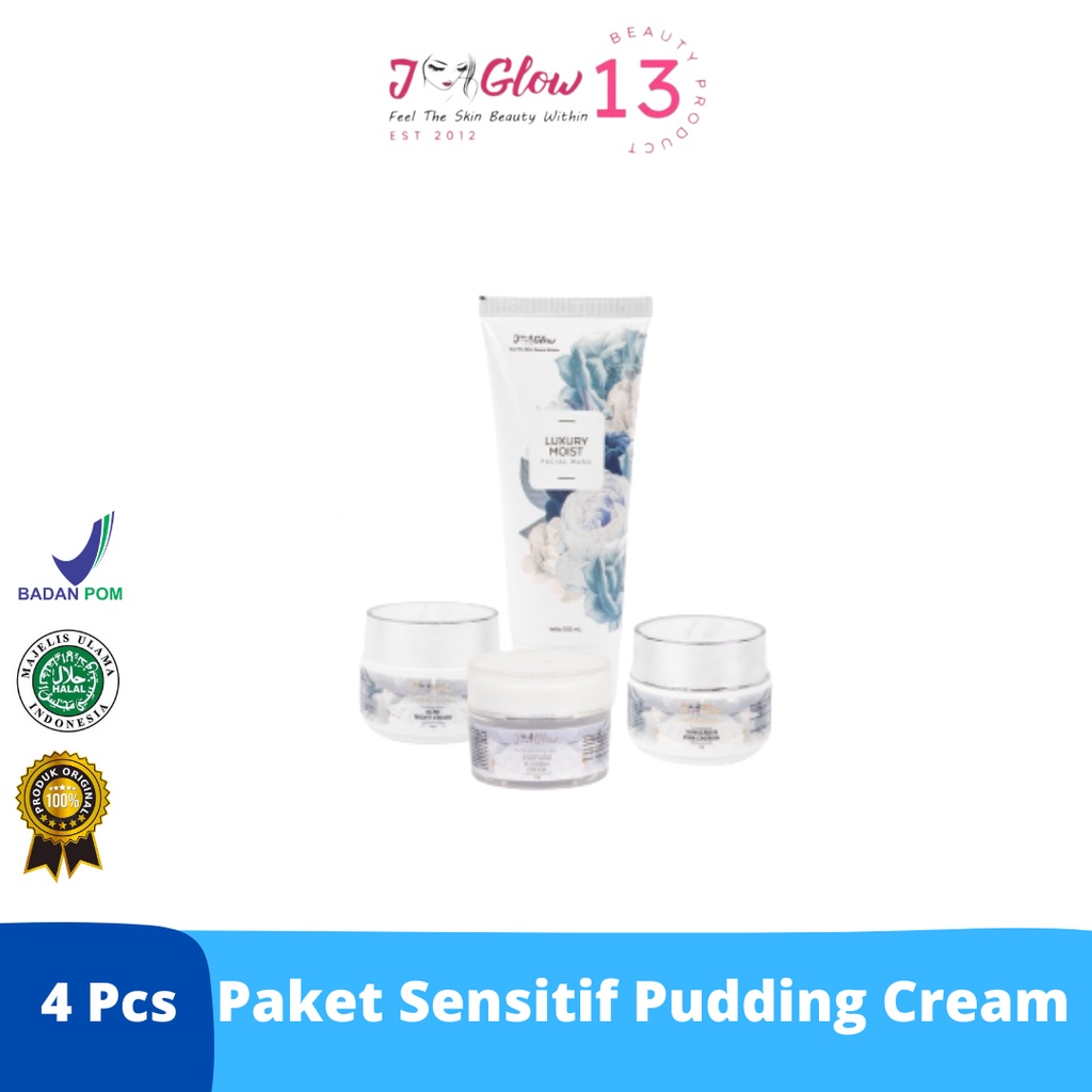 JGLOW Skincare - Paket Sensitif Pudding Cream Perawatan untuk Kulit Wajah Sensitif dapat Mencerahkan