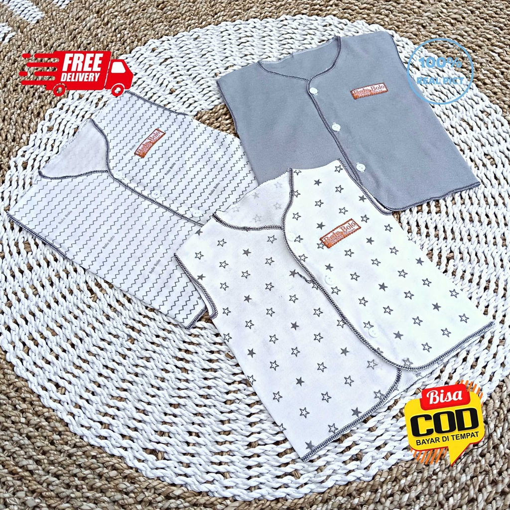 SALE 7.7 Serian Abu - 3 pcs Baju Bayi Kutung Bayi Baru Lahir 0 sd 3 Bulan Grey Series merk SNI Bolo - Bolo