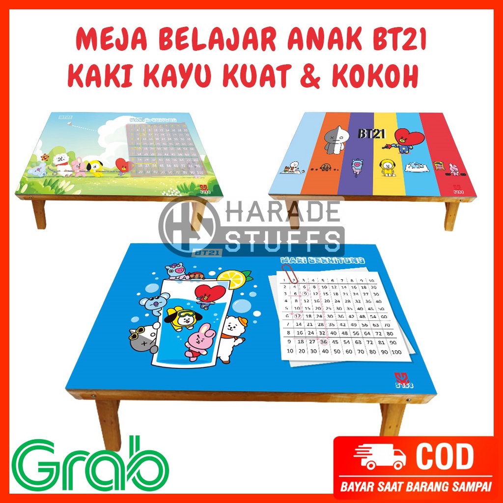 Meja Belajar Anak Karakter BT21 Kayu Kuat dan Kokoh Bisa Di Lipat