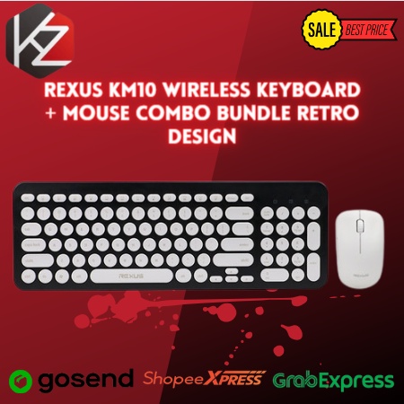 Rexus KM10 Wireless Keyboard + Mouse Combo Bundle Retro Design