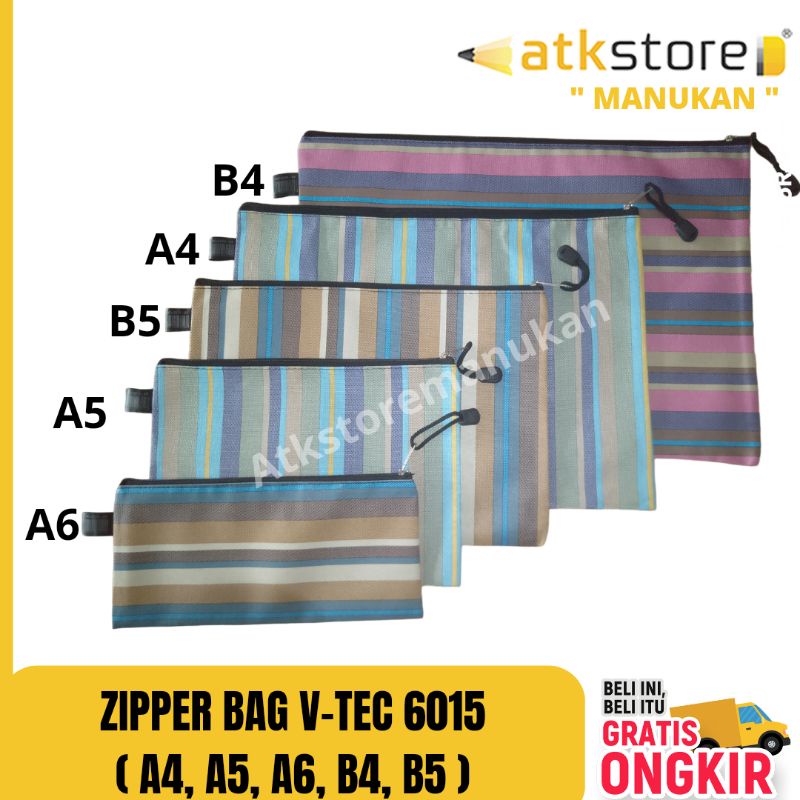 

Zipper Bag V-Tec 6015 ( B4/A4/B5/A5/A6 )/ Pouch makeup / tempat pensil / wadah serbaguna