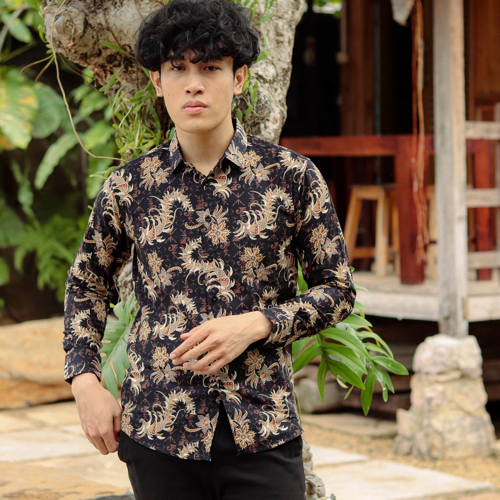 BatikBule Kemeja Batik Anak Slimfit Motif Casual Warna Hitam Biru &amp; Hitam Gold LBL 1930 &amp; 1931