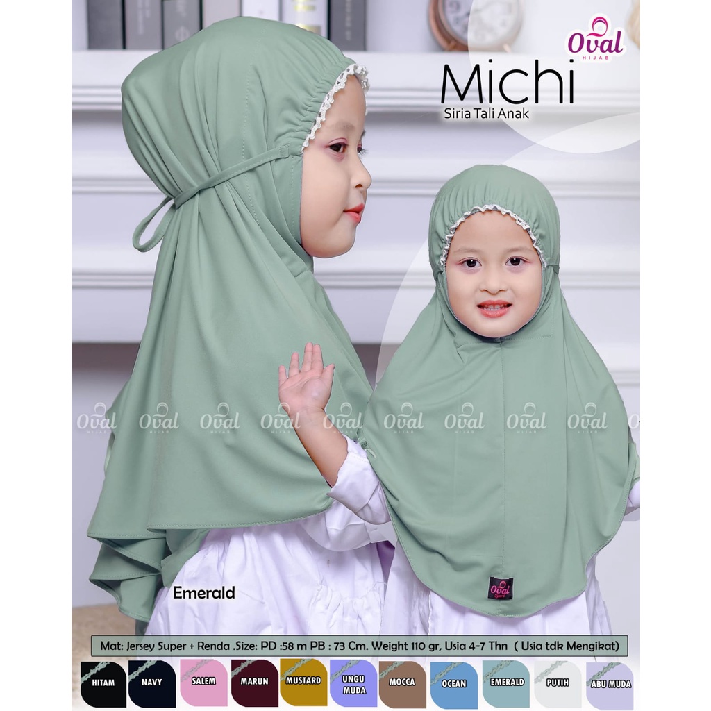 Michi Hijab Anak By Oval Jersey Super Hijab Kids Renda