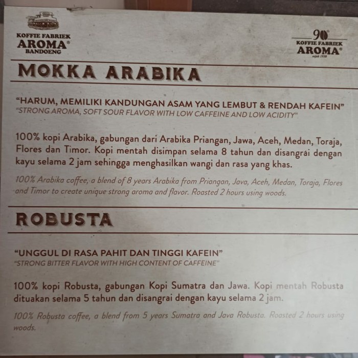 

Terlaris ✨ -KOPI COFFEE AROMA KHAS BANDUNG RASA MOKKA ARABIKA - Giling Medium- 2.1.23