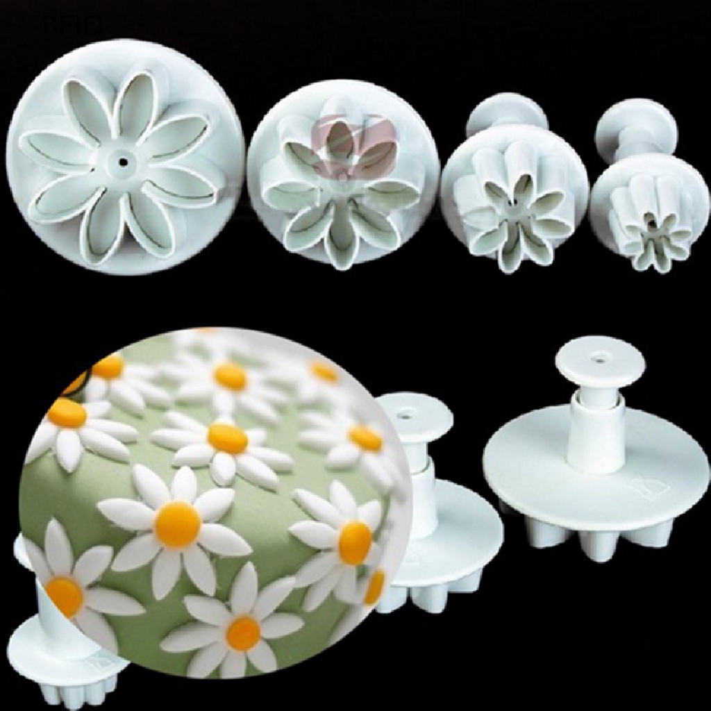 [BFID] 4x Cake Fondant Sugarcraft Decor Cetakan Kue Kering Mold Plunger Daisy Flower Cutter [ID]