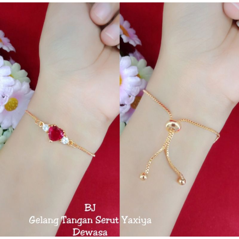 G10 gelang serut love zicron merah lapis emas 18k