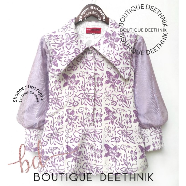Deethnik blus batik cap asli warna ungu muda mix brokat