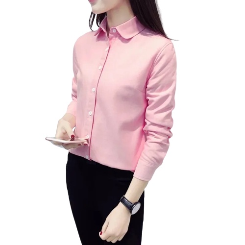 kemeja formal wanita lengan panjang pink baby