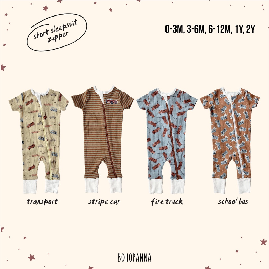 Baju Tidur Bayi Anak BOHOPANNA - SHORT SLEEPSUIT ZIPPER 0-2 Tahun