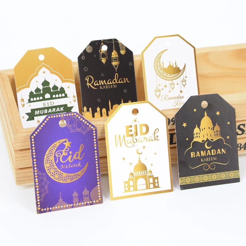 48pcs/set Kareem Ramadan Paper Hang Tag Perlengkapan Pesta Muslim Dekorasi Rumah Eid Mubarak Box Wrapping Card