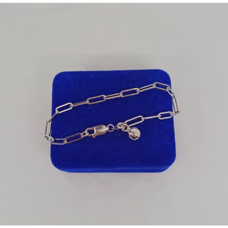 gelang rantai paperclip sedang + 1 bel / gelang perak asli silver 925 lapis emas/ gelang fashion wanita terbaru