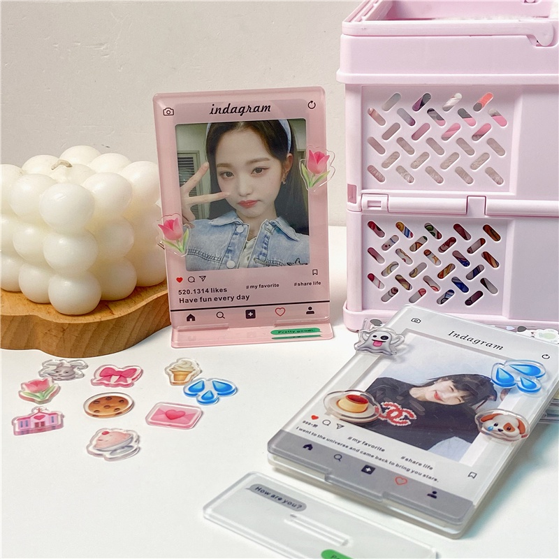 Bingkai Foto Akrilik Dengan 10pcs Dekorasi INS Idol Photocard Emoji Display Holder 3inch Kreatif Desktop Dekorasi Alat Tulis