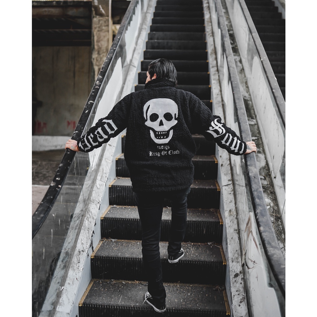 JAKET SHERPA BULE SKULL SMILE