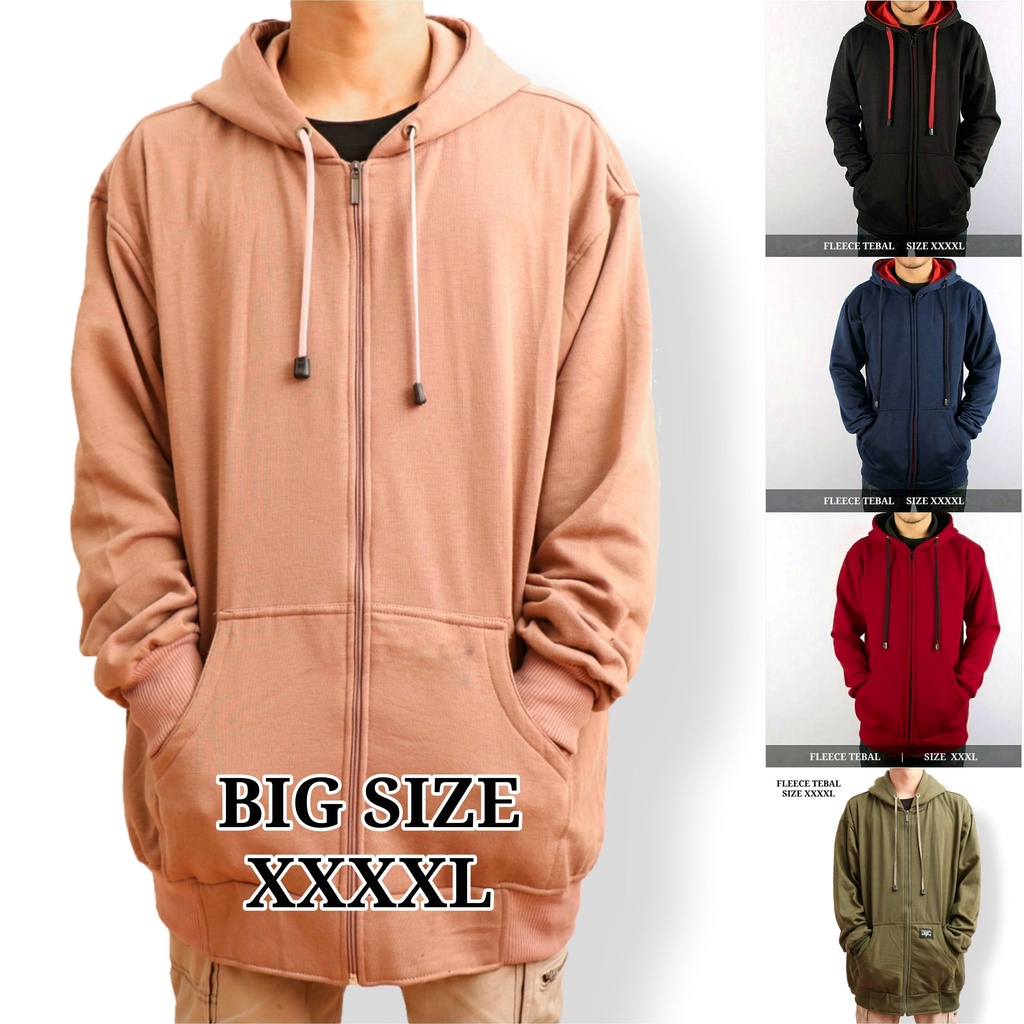 Jaket Jumbo Polos Zipper Pria Wanita Cewek Cowok XXXXL Hoodie Big Size Oversize Ld 130 Import