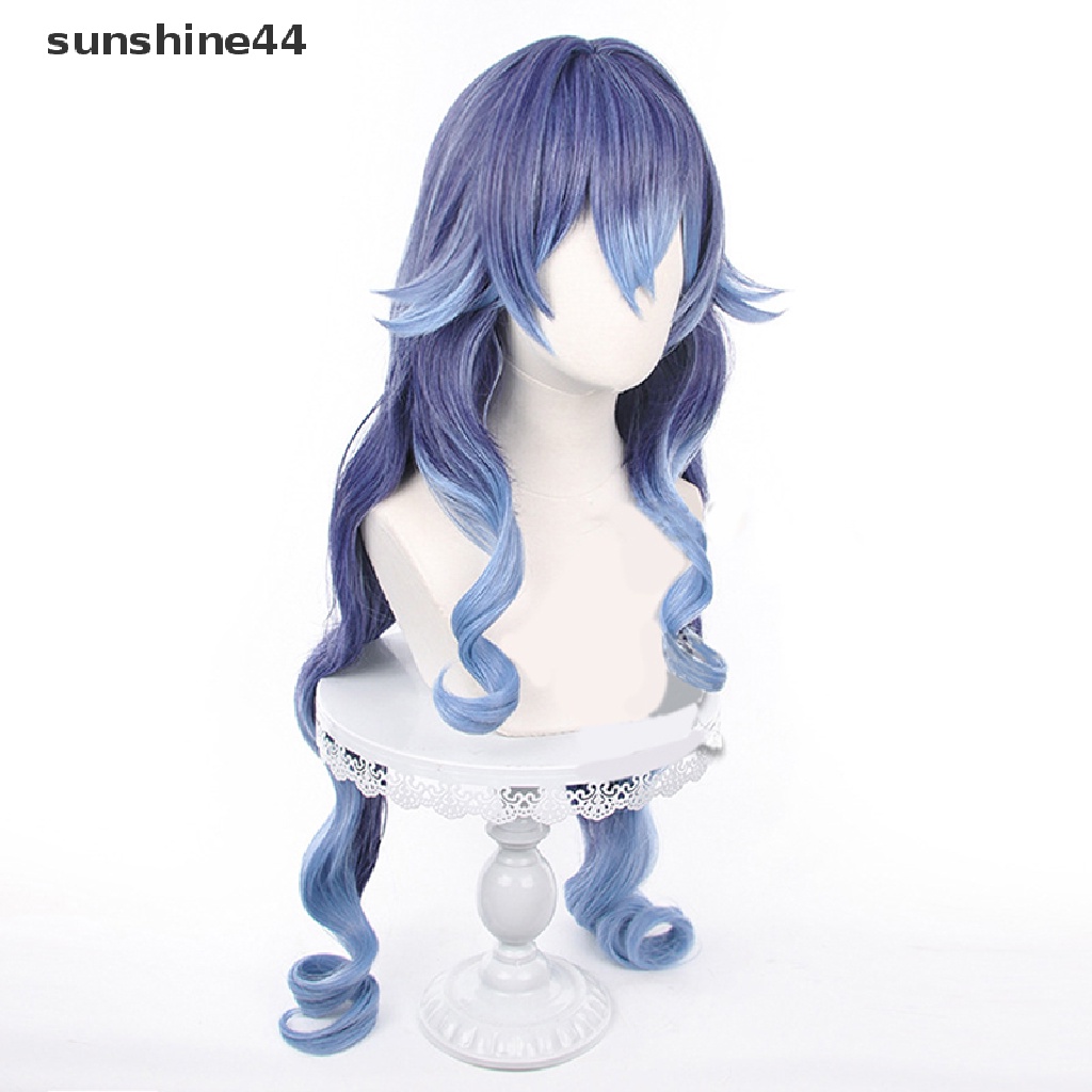 Sunshine Genshin Impact Layla Cosplay Wig Keriting Wig Gradien Biru Cosplay Tahan Panas.