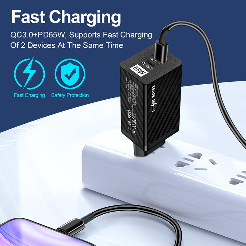 Charger USB 65W GaN Type C PD Fast Charging QC 3.0 4.0 Adaptor Telepon Portable Untuk IPhone 12 Pro Max Macbook Laptop Smartphone