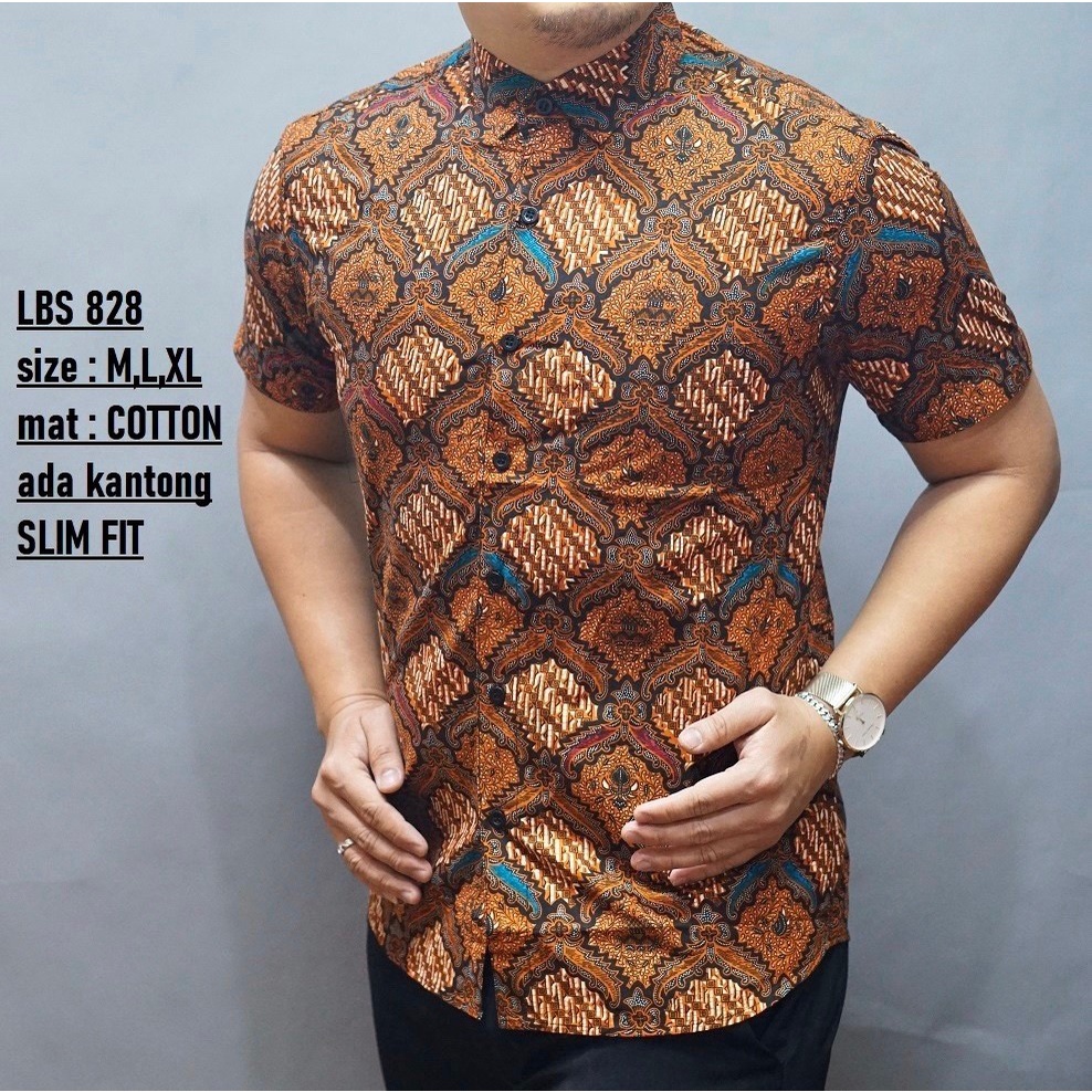 Baju Batik Pria Slimfit Kemeja Lengan Pendek Slim Fit LBS 828