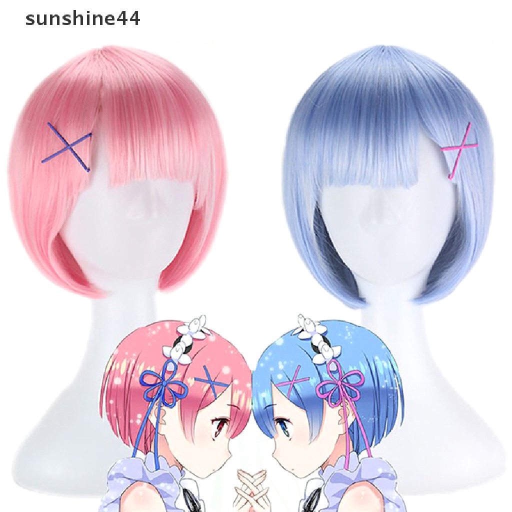 Sunshine Life in a Different World Ram Rem Cosplay Wig Alat Peraga Hiasan Kepala Cosplay Anime.