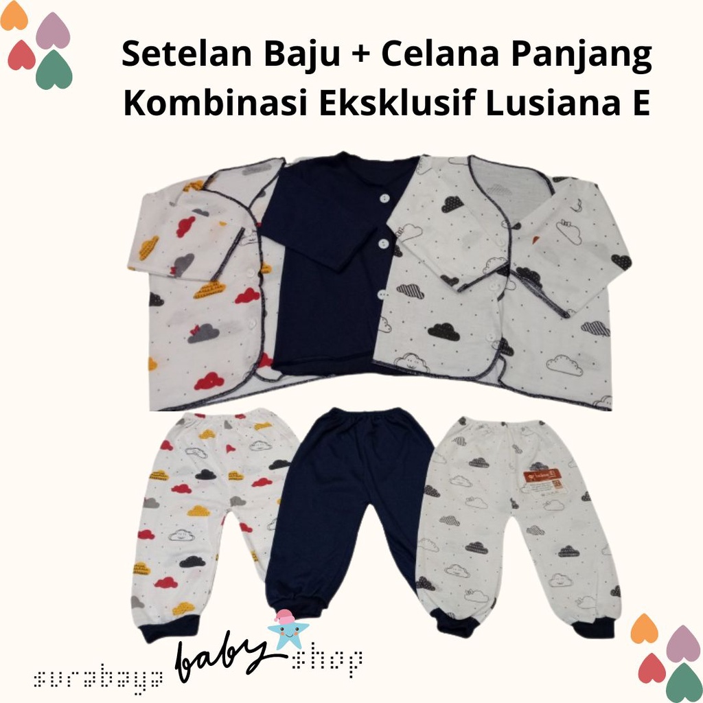 Setelan Baju Bayi Newborn Lengan Panjang + Celana Panjang Kombinasi Eksklusif SNI Lusiana E 652502 + 651230