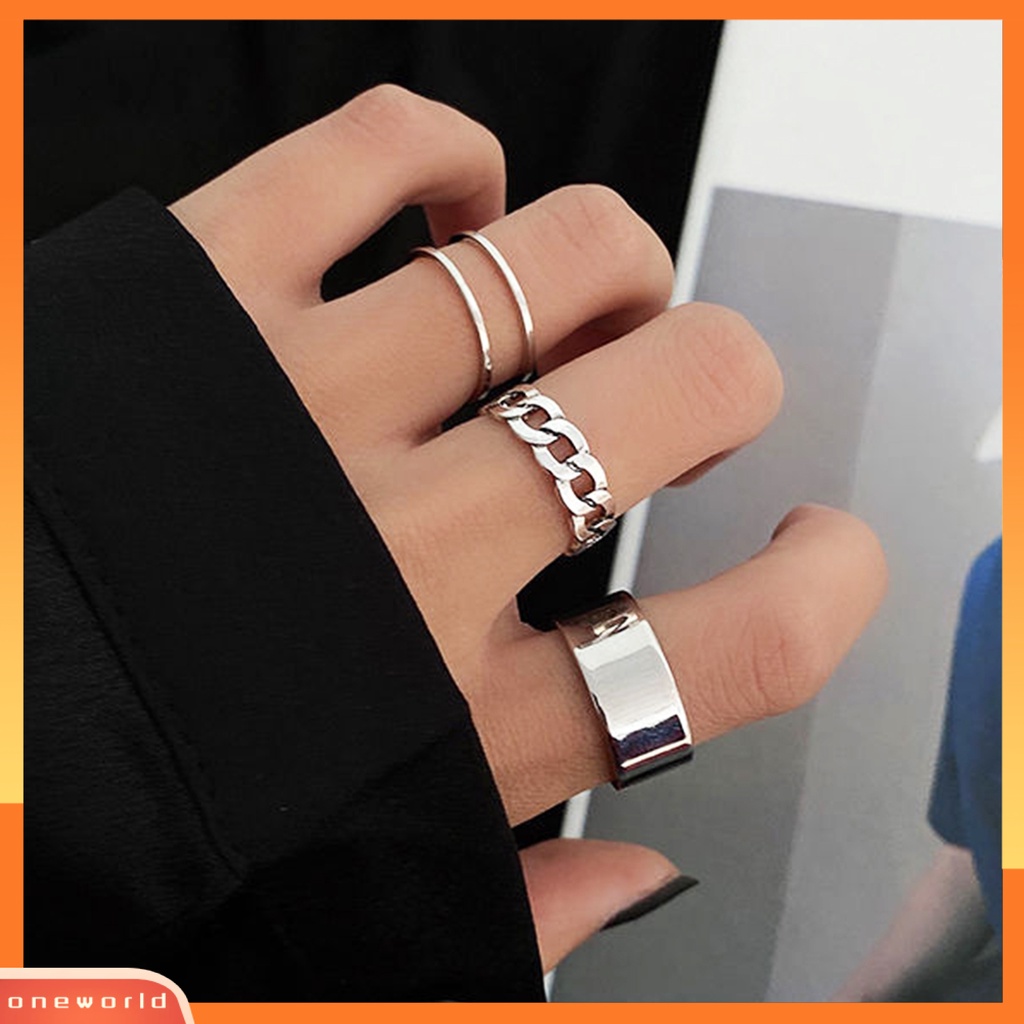 {oneworld} 3pcs Cincin Wanita Kepribadian Hip-hop Adjustable Open End Finger Joint Dekorasi