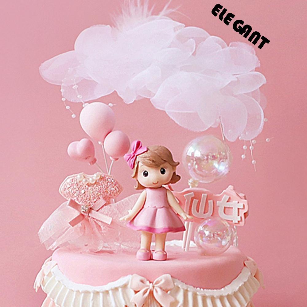 ELEGANT Happy Cake Decorating Tools Bow Figurine Cake Topper Baby Shower Love Little Princess Birthday Party Supplies Kids Gifts Girl Miniatures/Multicolor