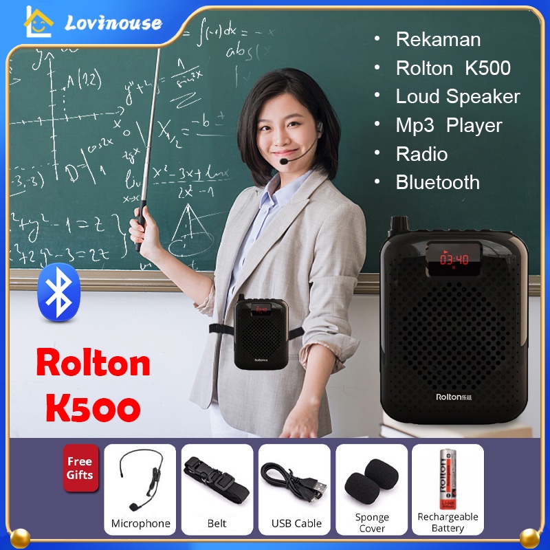 ⚡Bisa Buletooth⚡Rolton K500 Penguat Suara 5W 2200mAh Multifungsi Speaker Suara Pribadi Portabel dengan Tampilan Mikrofon untuk Pidato Guru