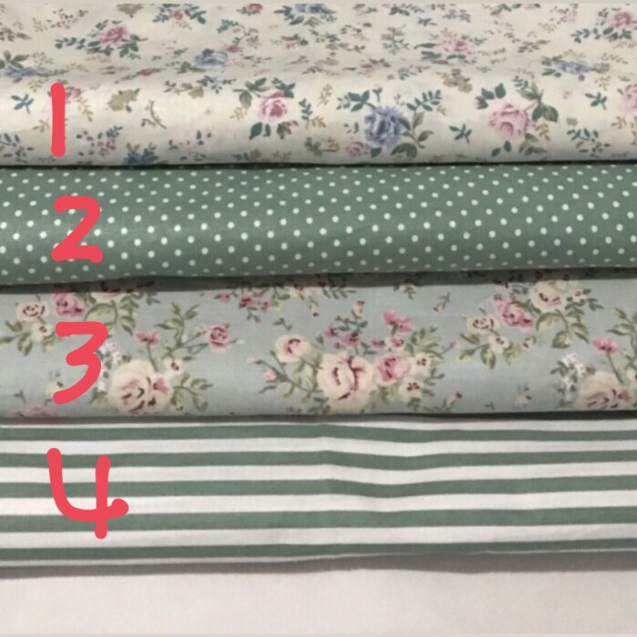 Kain Kain Katun Jepang Motif Bunga Salur Polkadot Hijau Perca 1/2 Meteran
