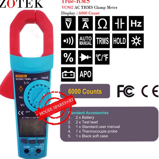 Zotek VC902 Auto Range Clamp Meter Tang Ampere Digital Tang Ampere