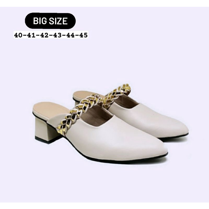 BIG SIZE 40-45 Bustong Kepang Wanita Premium Kulit.119 Sendal Sepatu Formal PNS Guru Kantoran Heels Bellatop JUMBO