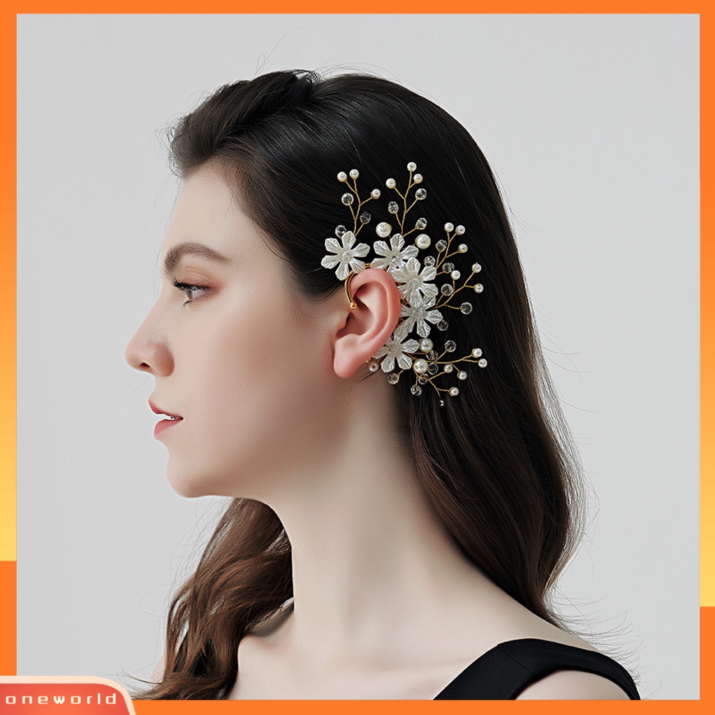 [ONE] Manset Telinga Buatan Tangan Mutiara Imitasi Tanpa Tindik Tunggal Kiri Pengantin Temperamen Peri Bunga Berlian Imitasi Telinga Tulang Klip Perhiasan Aksesori