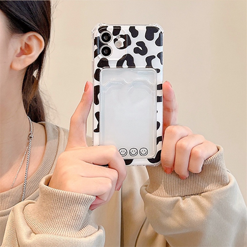 Leopard Print Phone Case for iPhone 14 13 12 11 Pro Max Se 2020 X XR Xs Max 7 8 Plus Card Slot Card Holder Storage Silicone soft Case Shock Absorption Soft TPU Back Cover